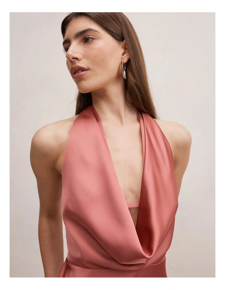Becca Cowl Halter Neck Satin Gown in Pink image 4