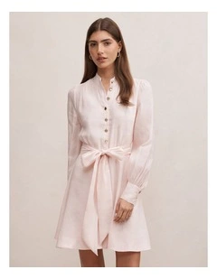 Elari High Neck Button Mini Dress in Pink