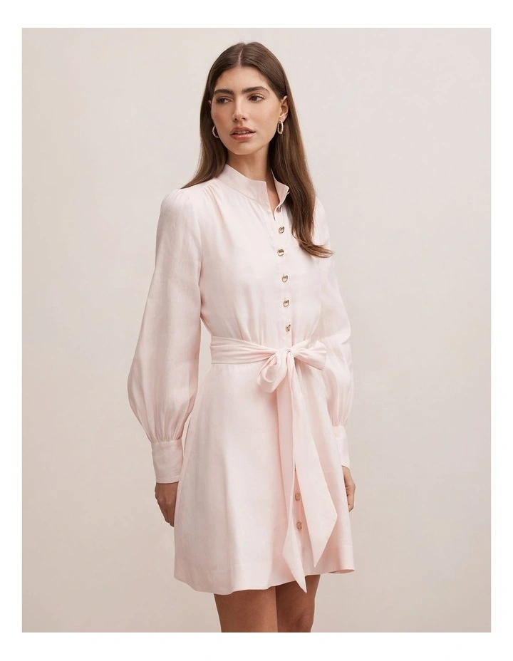 Elari High Neck Button Mini Dress in Pink image 3