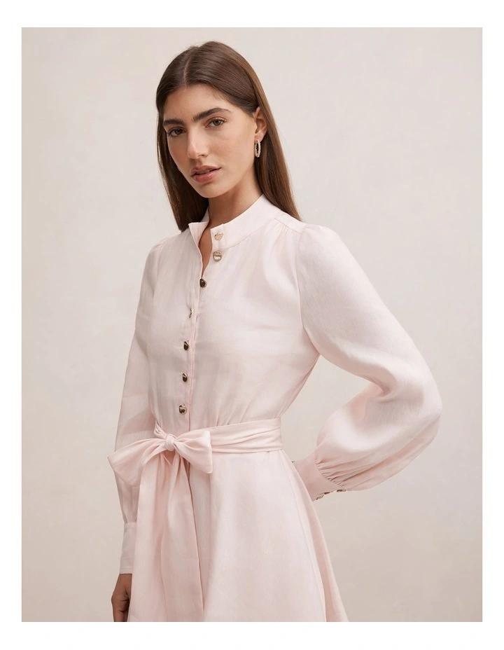 Elari High Neck Button Mini Dress in Pink image 4
