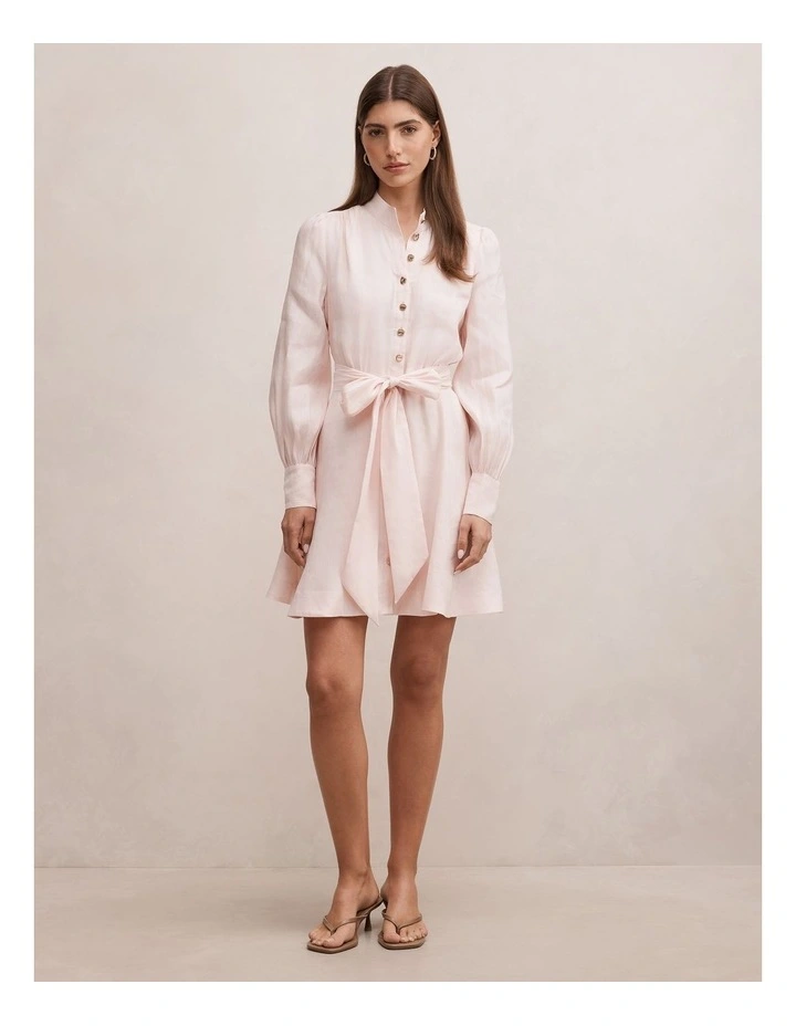 Elari High Neck Button Mini Dress in Pink image 5