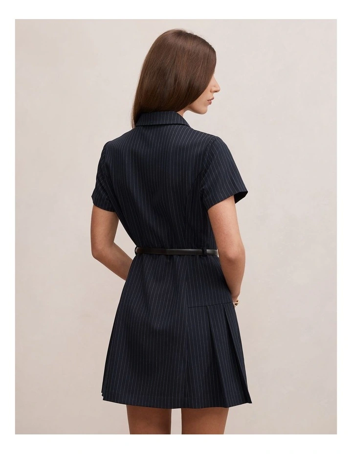 Gigi Pleated Button Down Mini Dress in Blue image 2