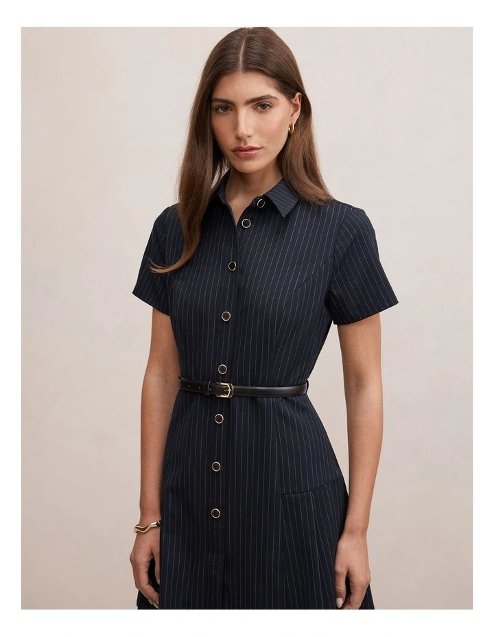Gigi Pleated Button Down Mini Dress in Blue image 4