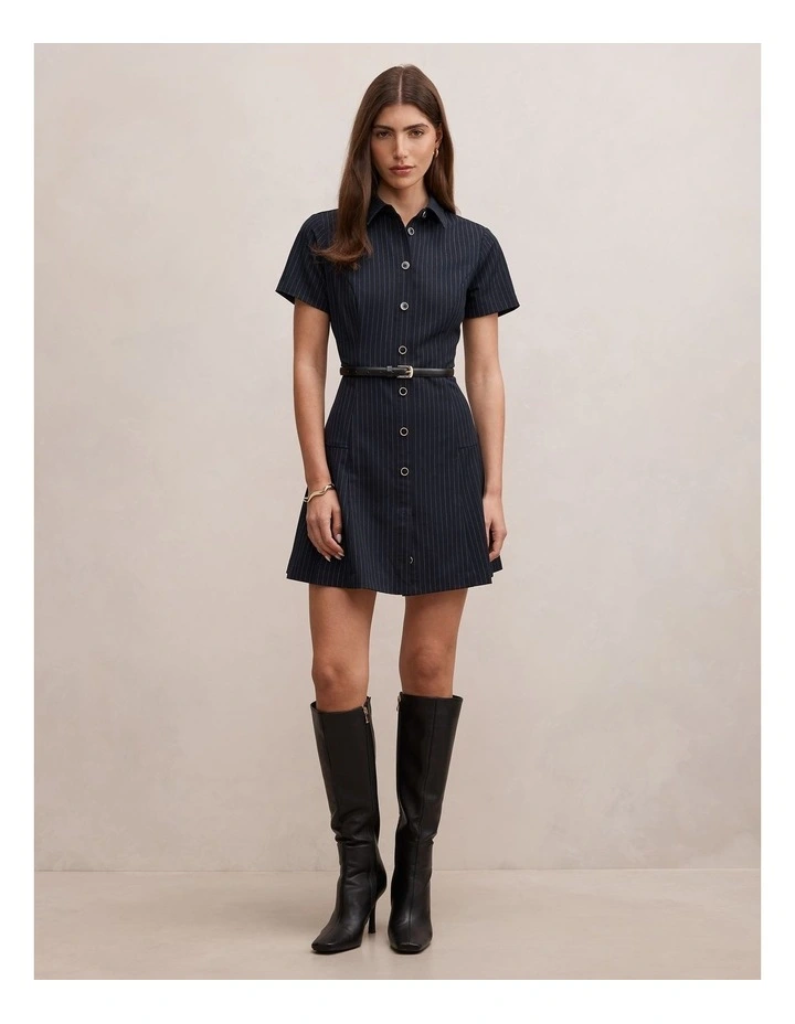 Gigi Pleated Button Down Mini Dress in Blue image 5