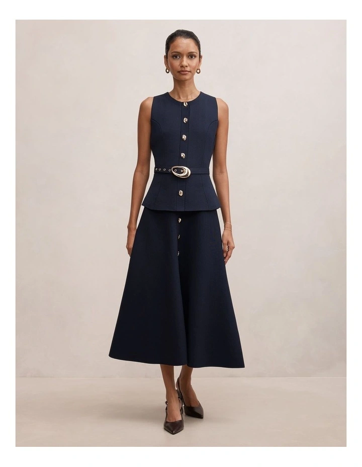 Amelia Layered A-Line Midi Dress in Navy image 1
