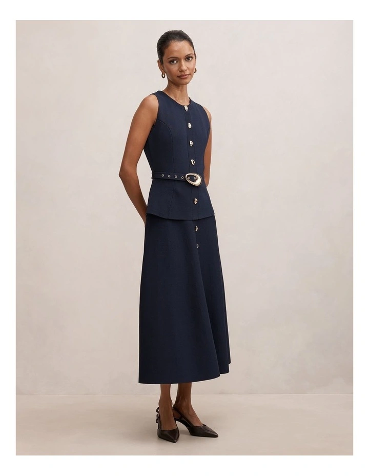 Amelia Layered A-Line Midi Dress in Navy image 3