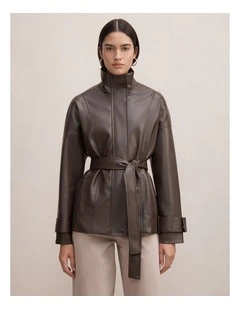 Tori Belted Funnel Neck Trench Coat in Chocolate