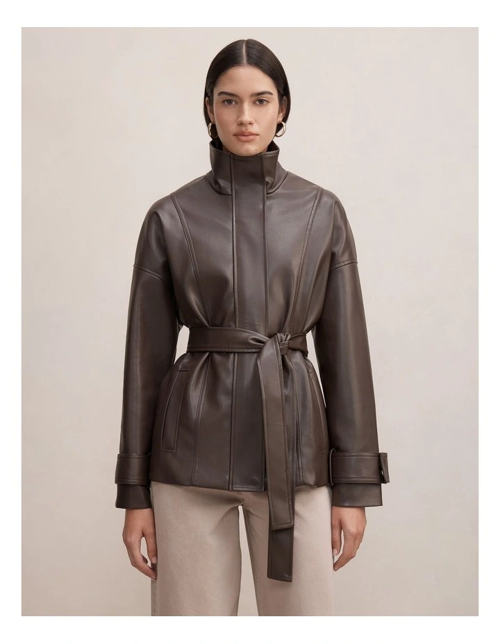 Tori Belted Funnel Neck Trench Coat in Chocolate image 1