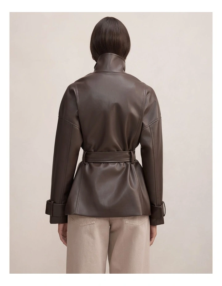 Tori Belted Funnel Neck Trench Coat in Chocolate image 2