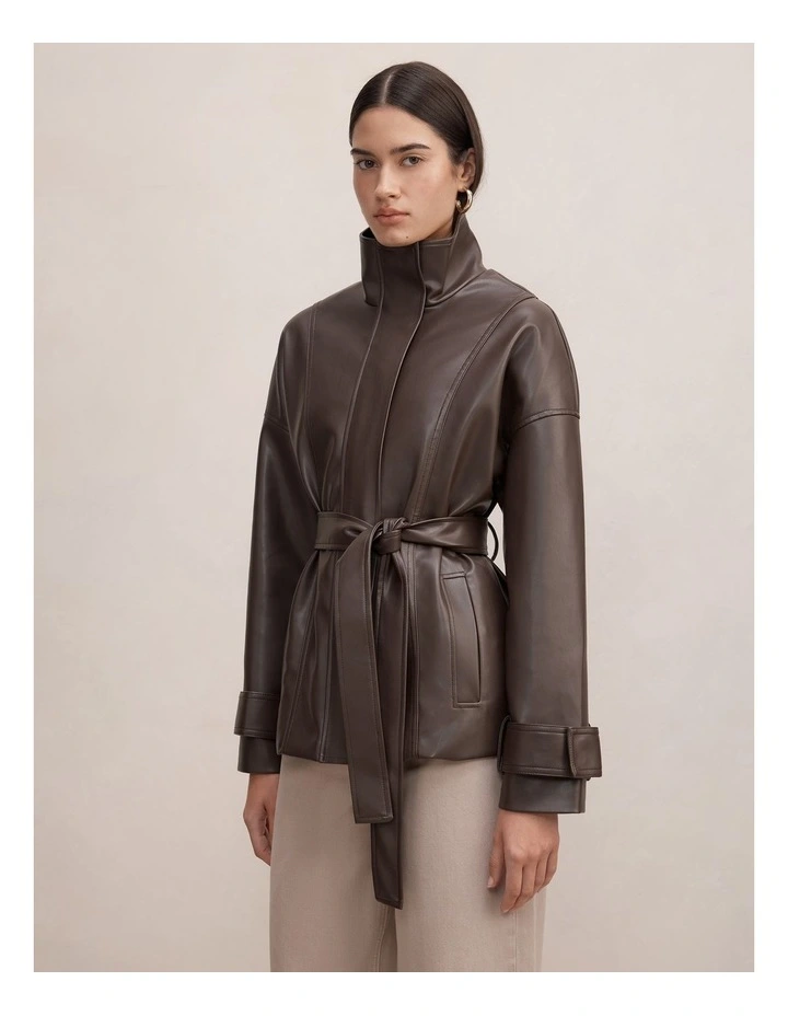 Tori Belted Funnel Neck Trench Coat in Chocolate image 3
