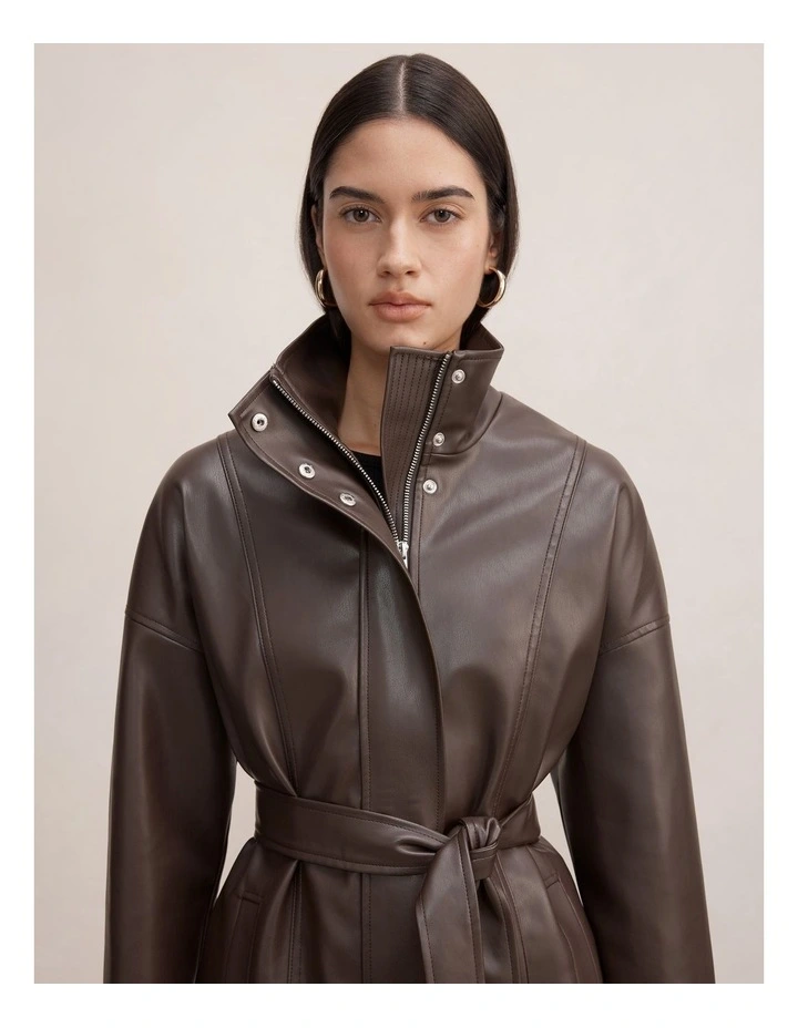 Tori Belted Funnel Neck Trench Coat in Chocolate image 4