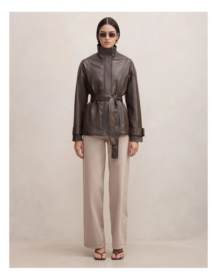 Tori Belted Funnel Neck Trench Coat in Chocolate image 5