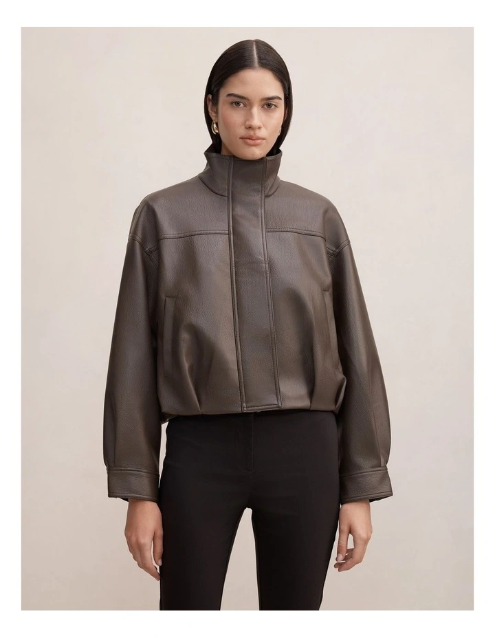Shay Funnel Neck Bomber Jacket in Chocolate image 1