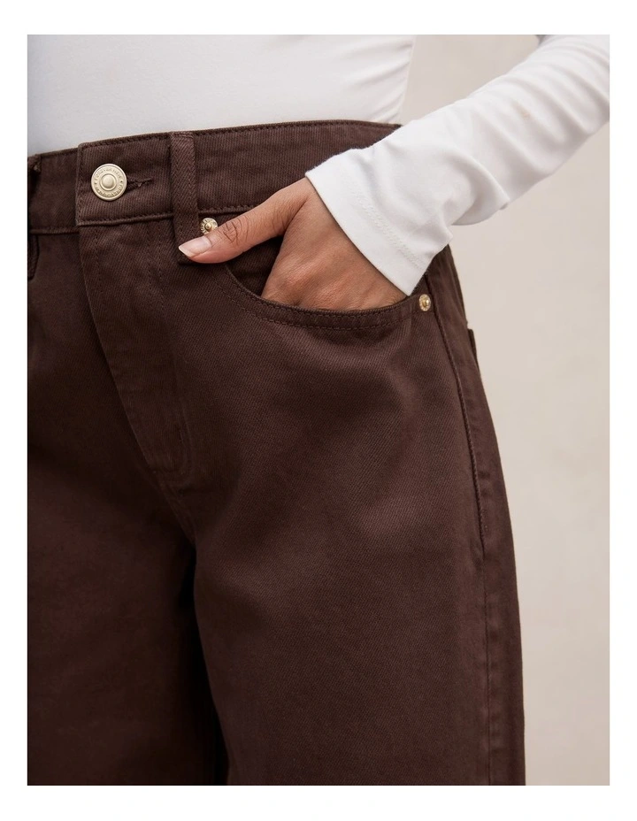 Nicki Mid Rise Straight Leg Jeans in Brown image 4