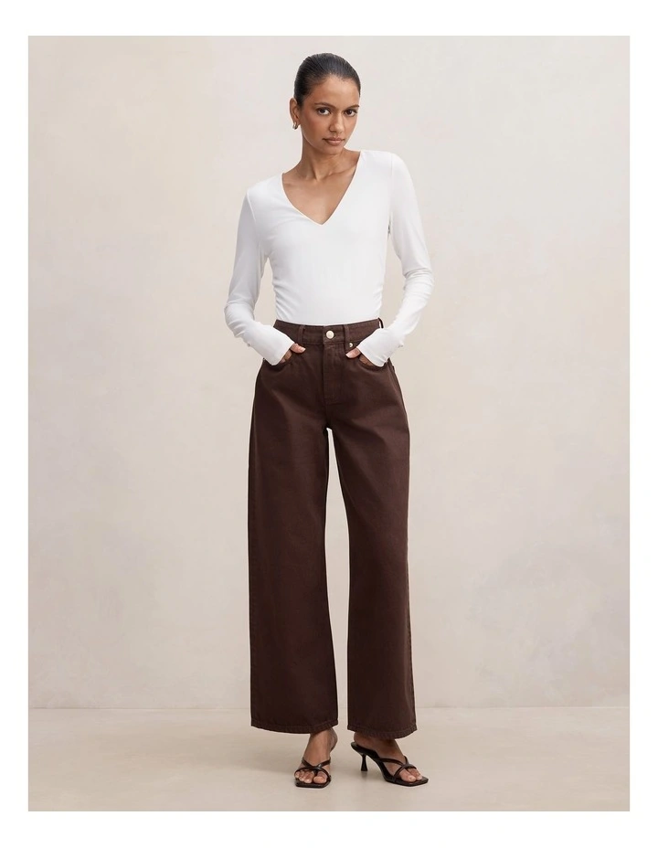 Nicki Mid Rise Straight Leg Jeans in Brown image 5