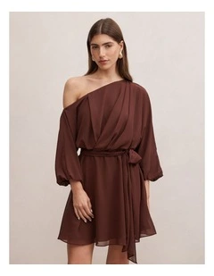 Samantha Tipped Draped Mini Dress in Brown