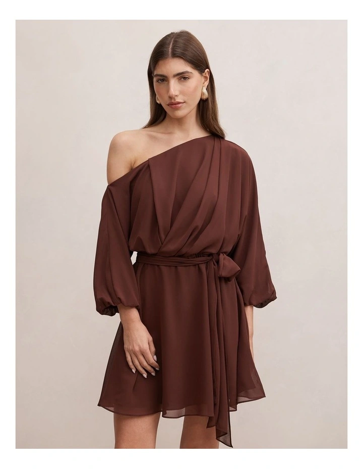 Samantha Tipped Draped Mini Dress in Brown image 1