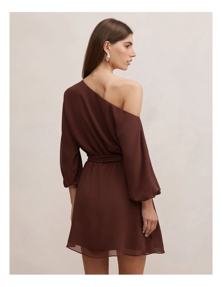 Samantha Tipped Draped Mini Dress in Brown image 2