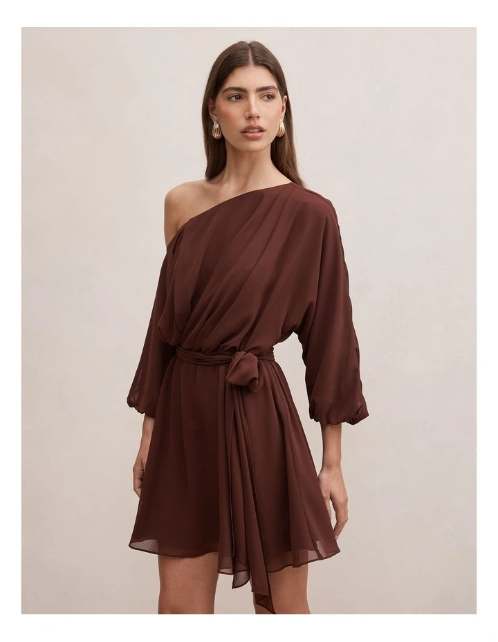 Samantha Tipped Draped Mini Dress in Brown image 3