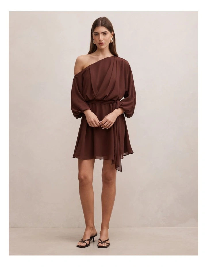 Samantha Tipped Draped Mini Dress in Brown image 5