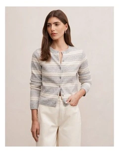 Eloise Striped Knitted Cardigan in Grey