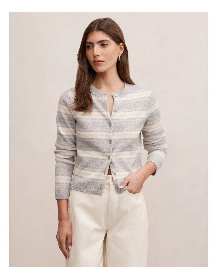 Eloise Striped Knitted Cardigan in Grey image 1