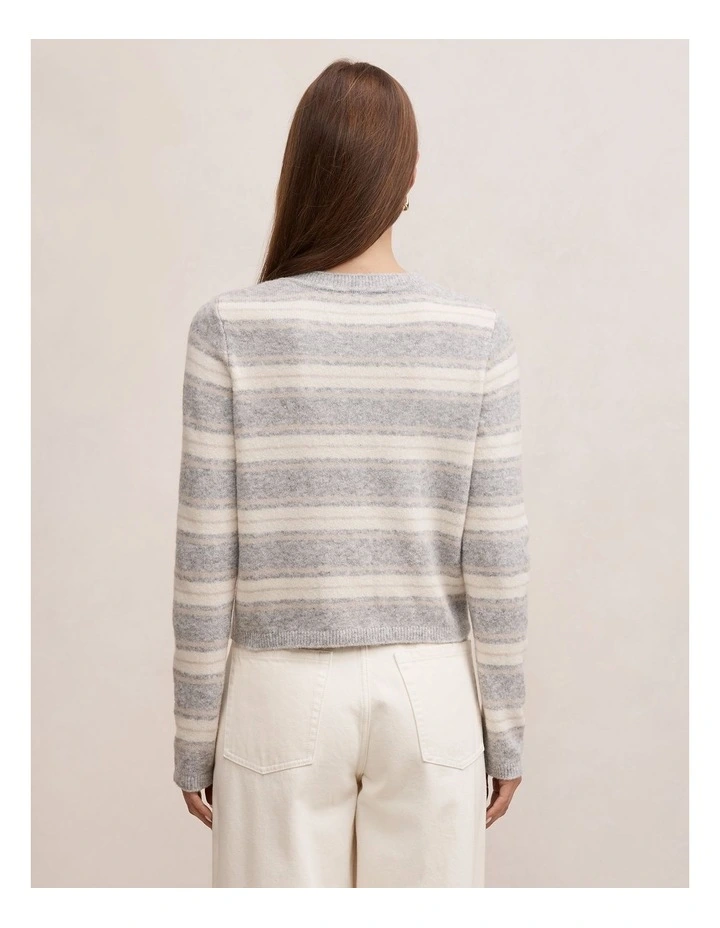 Eloise Striped Knitted Cardigan in Grey image 2