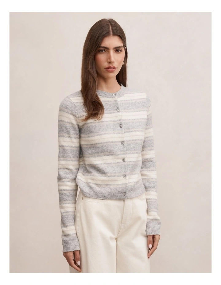 Eloise Striped Knitted Cardigan in Grey image 3