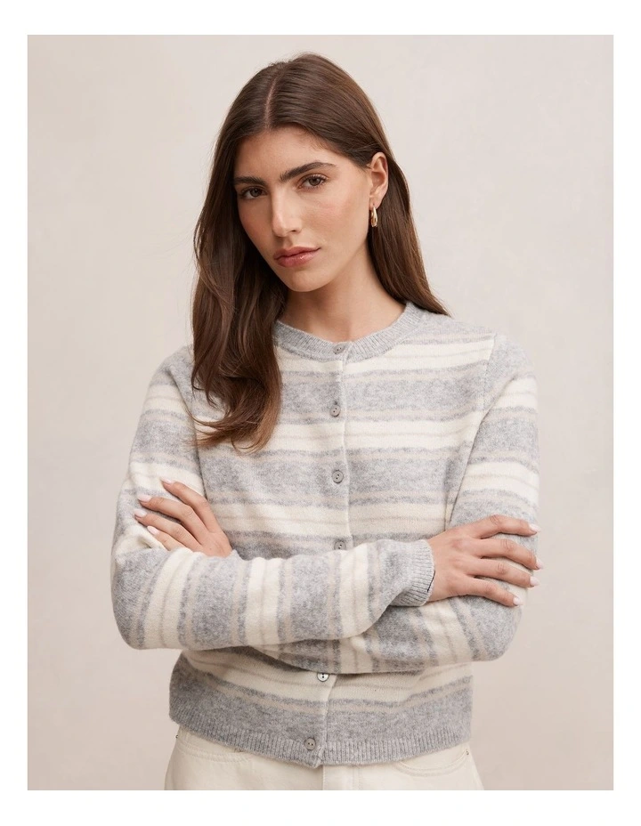 Eloise Striped Knitted Cardigan in Grey image 4