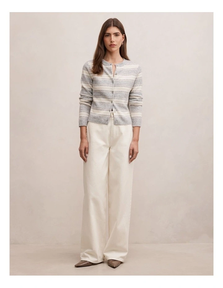 Eloise Striped Knitted Cardigan in Grey image 5