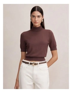Kate Roll Neck T-Shirt in Brown