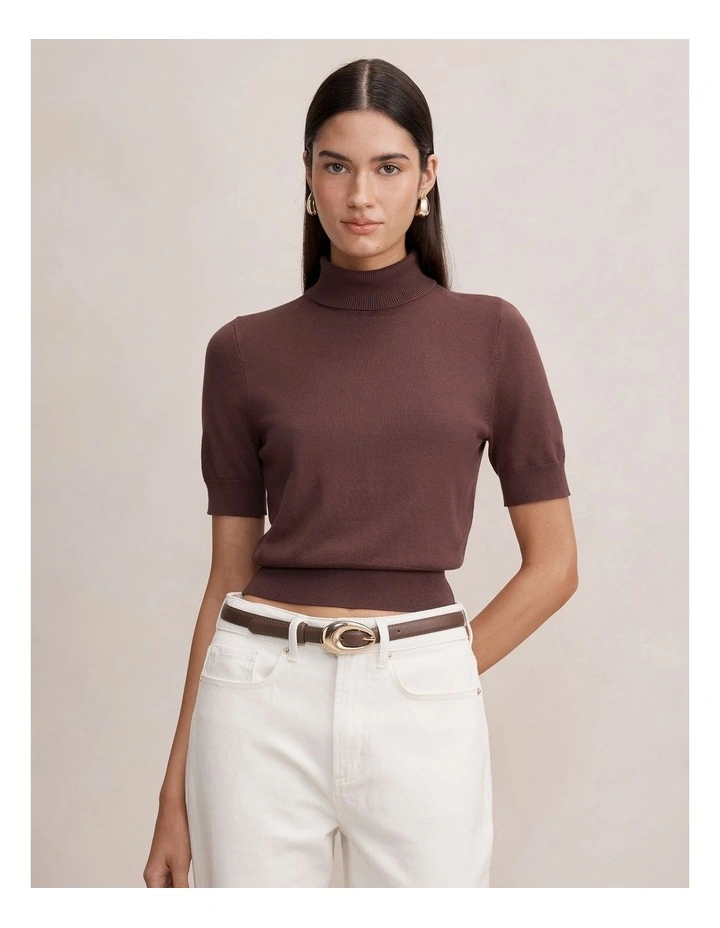 Kate Roll Neck T-Shirt in Brown image 1