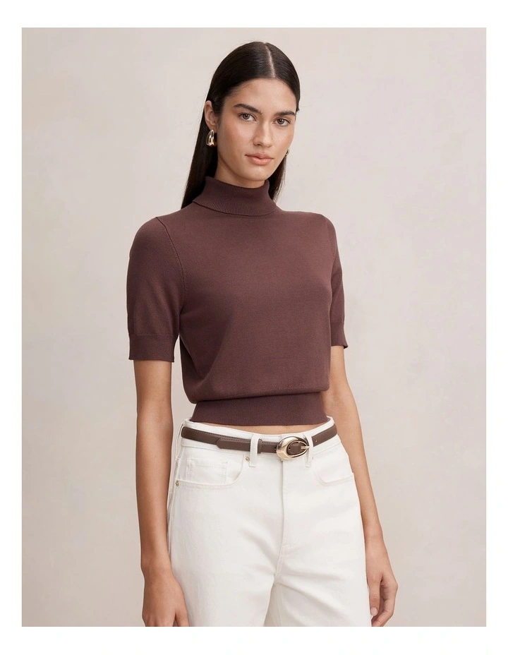 Kate Roll Neck T-Shirt in Brown image 3