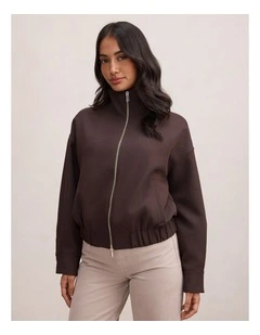 Jenna Twill Funnel Neck Jacket in Brown