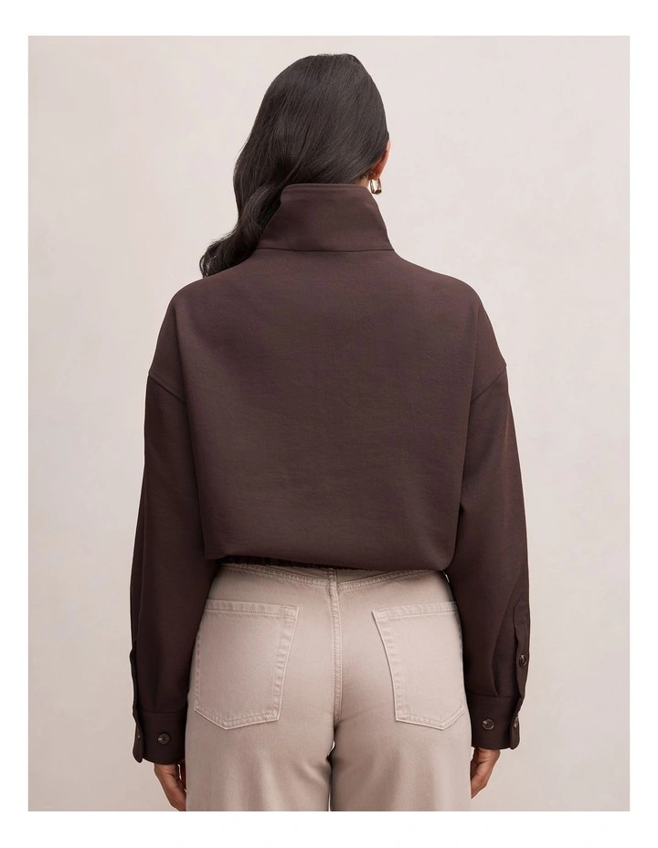 Jenna Twill Funnel Neck Jacket in Brown image 2