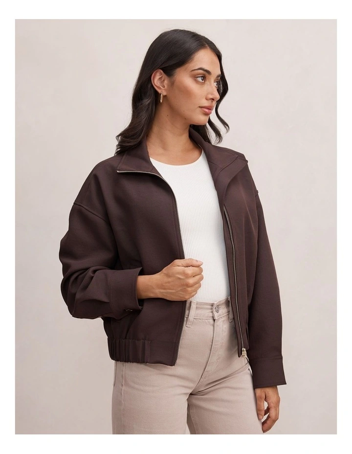 Jenna Twill Funnel Neck Jacket in Brown image 3
