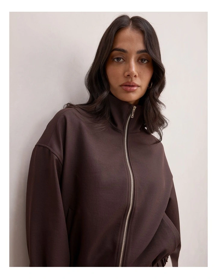 Jenna Twill Funnel Neck Jacket in Brown image 4