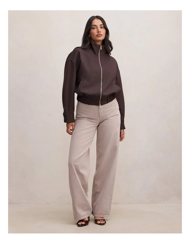 Jenna Twill Funnel Neck Jacket in Brown image 5