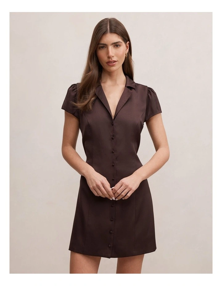 Blair Satin Collared Mini Dress in Brown image 1