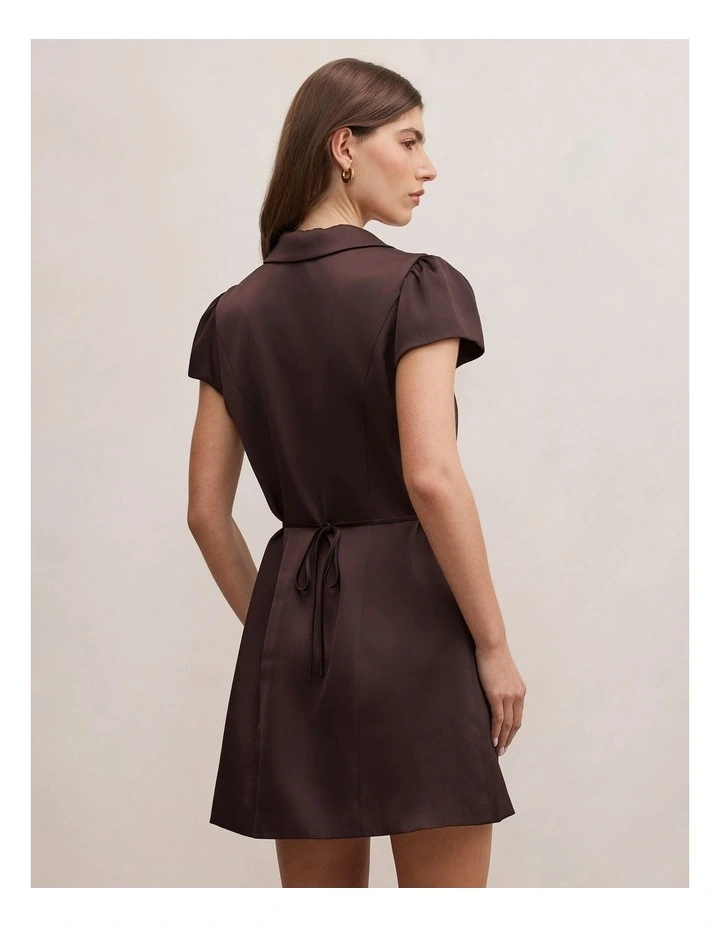 Blair Satin Collared Mini Dress in Brown image 2