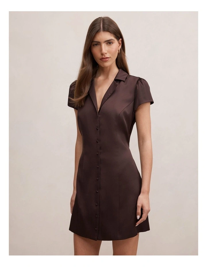 Blair Satin Collared Mini Dress in Brown image 3