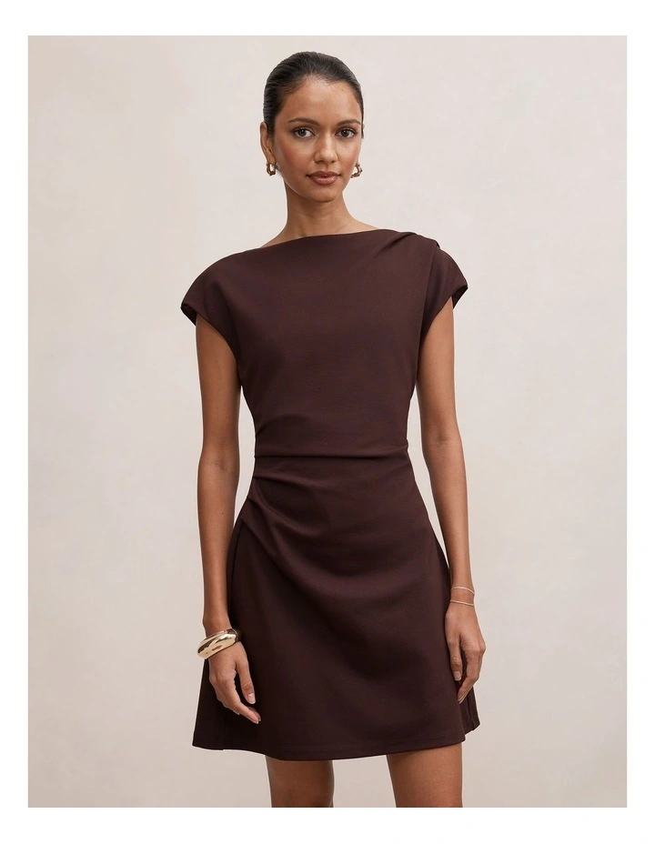 Carly Sleeveless Tuck Mini Dress in Chocolate image 1