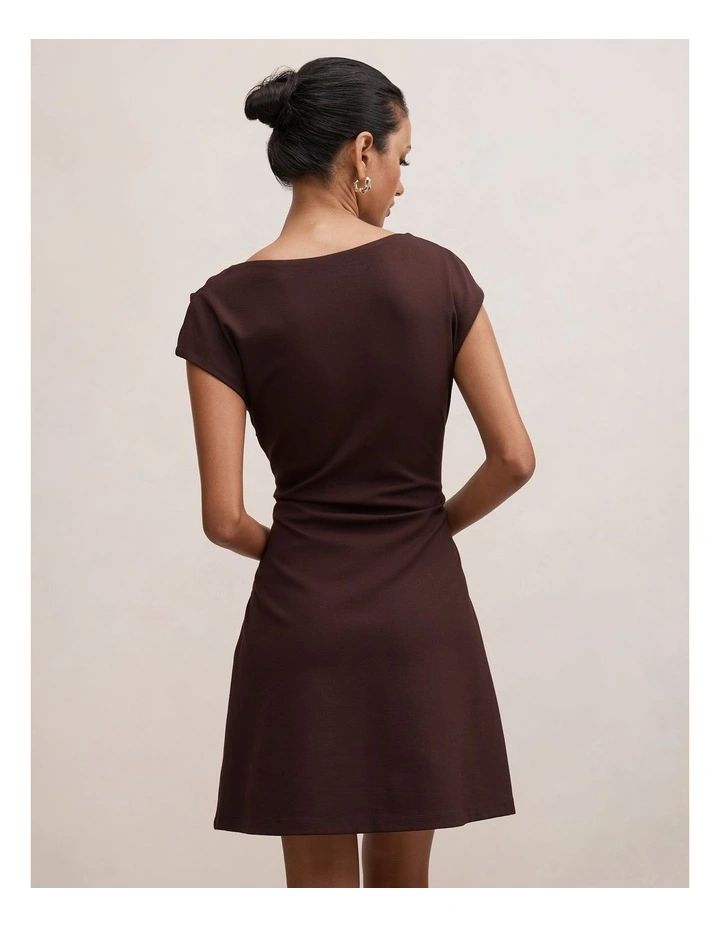 Carly Sleeveless Tuck Mini Dress in Chocolate image 2