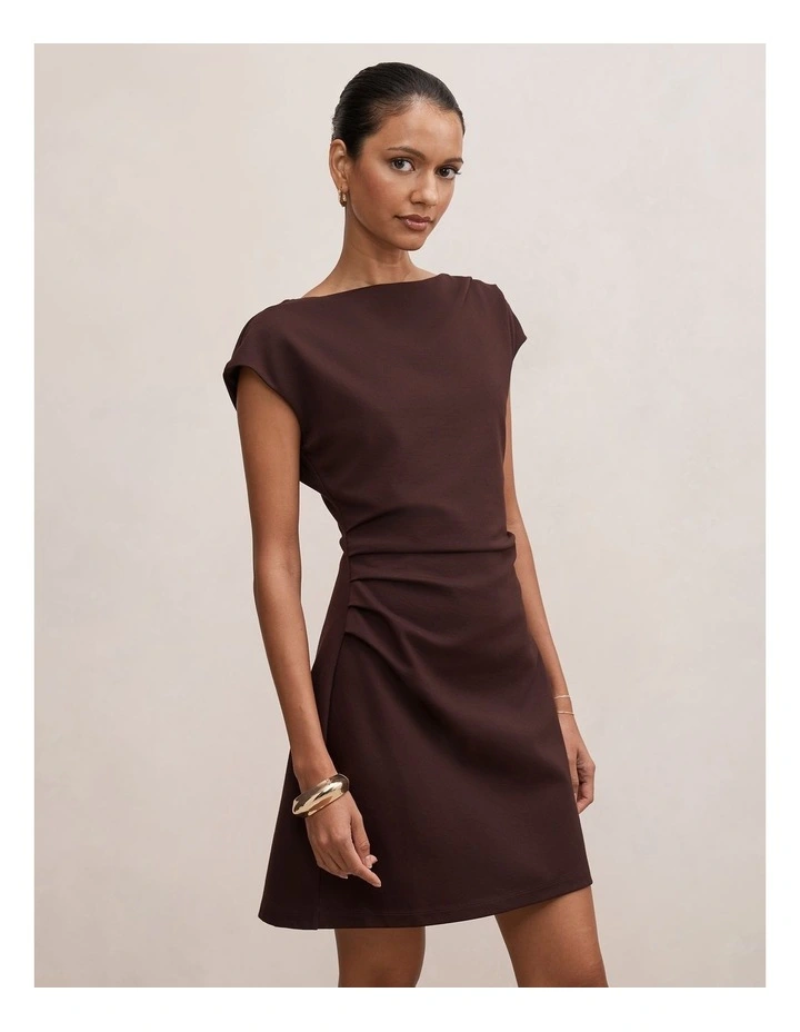 Carly Sleeveless Tuck Mini Dress in Chocolate image 3