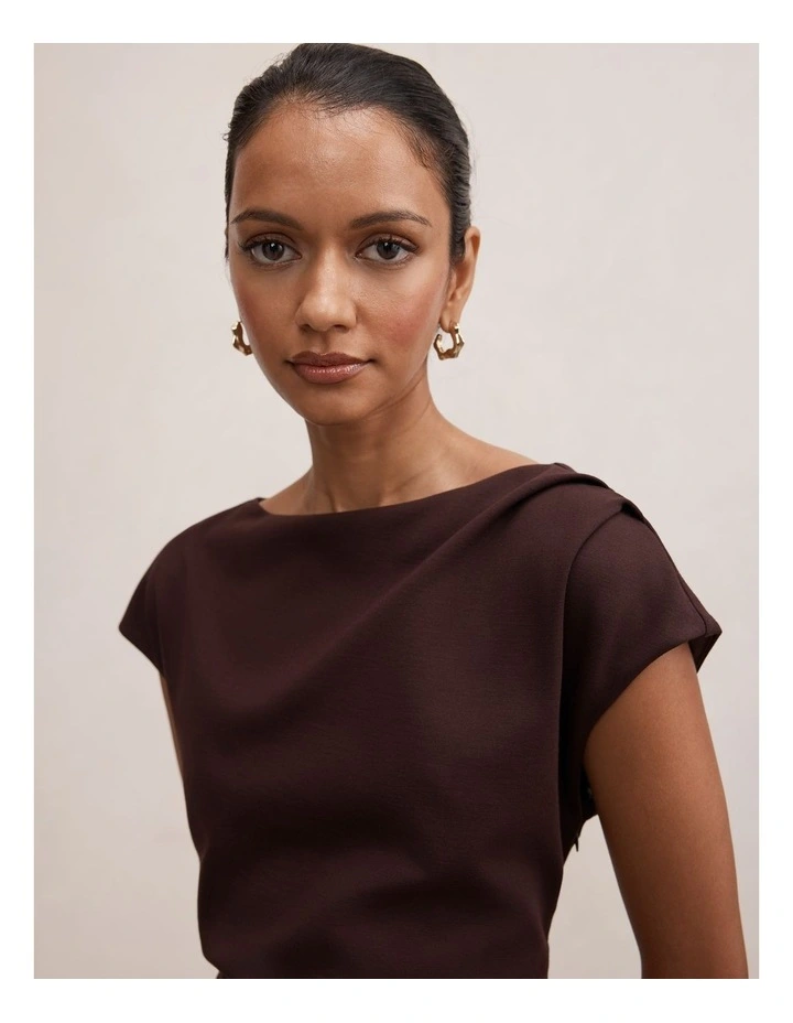 Carly Sleeveless Tuck Mini Dress in Chocolate image 4