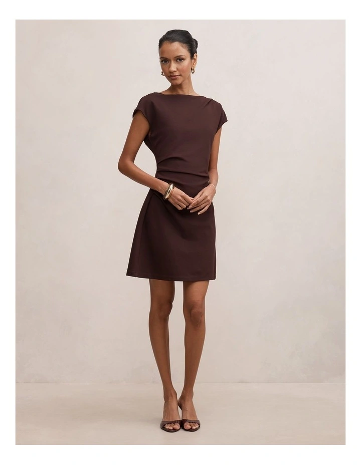 Carly Sleeveless Tuck Mini Dress in Chocolate image 5
