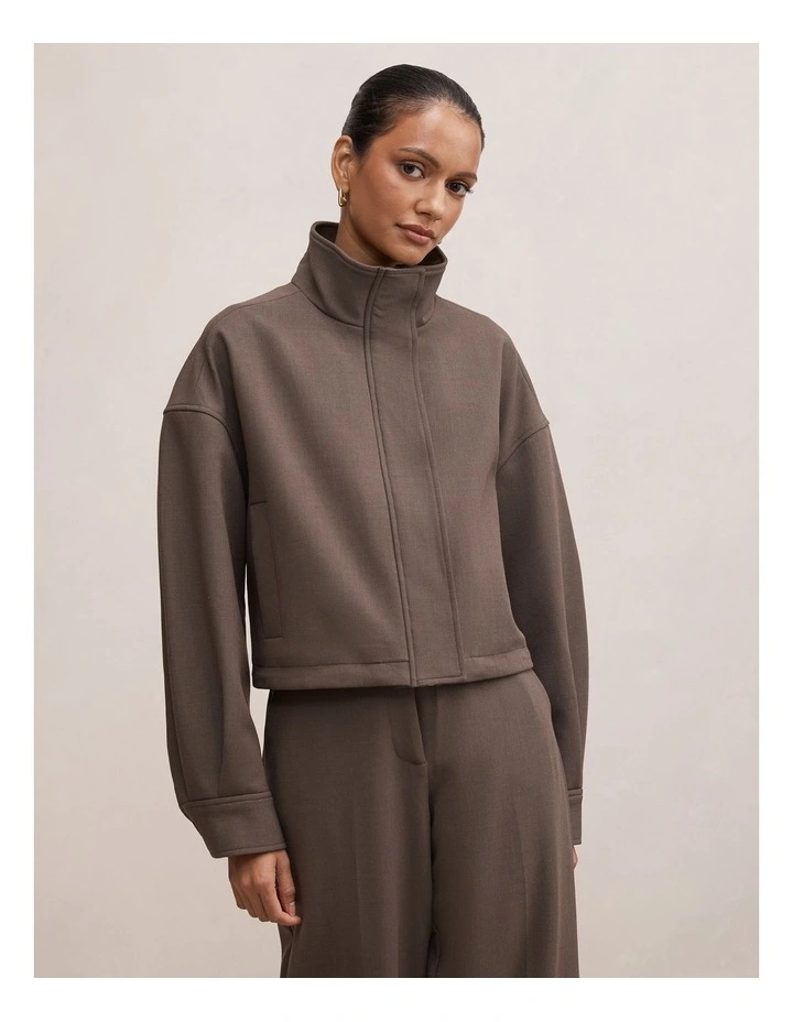 Maya Funnel Neck Cropped Jacket in Dark Mushroom image 1