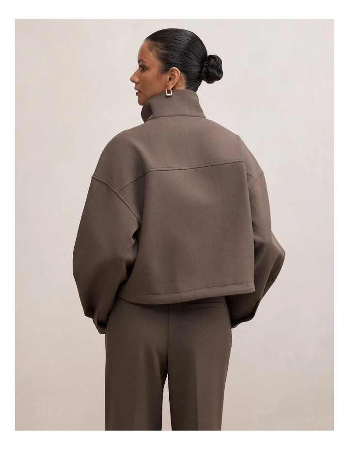 Maya Funnel Neck Cropped Jacket in Dark Mushroom image 2