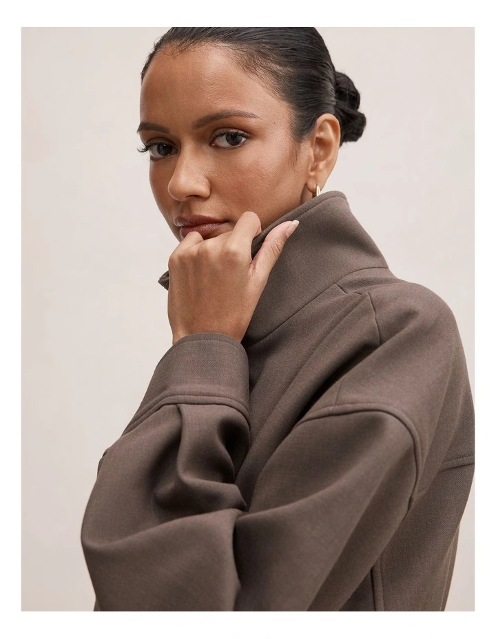 Maya Funnel Neck Cropped Jacket in Dark Mushroom image 4
