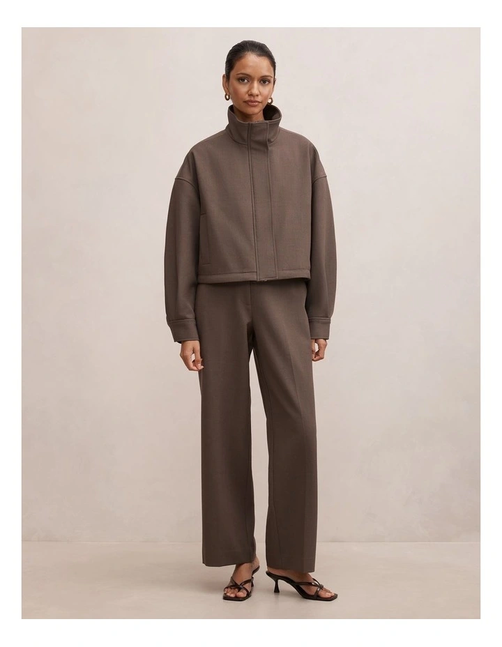 Maya Funnel Neck Cropped Jacket in Dark Mushroom image 5
